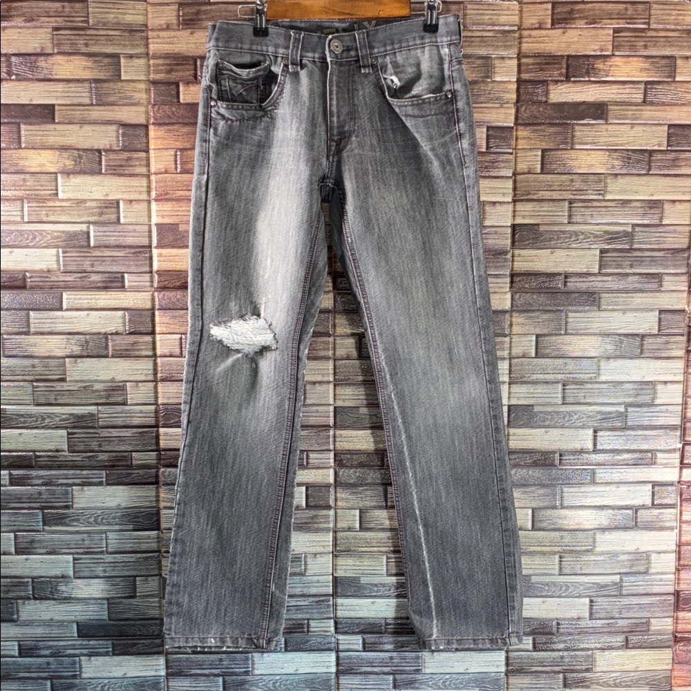 Mens Pre Owned 30x32 Helix Gray Distressed Slim Jeans